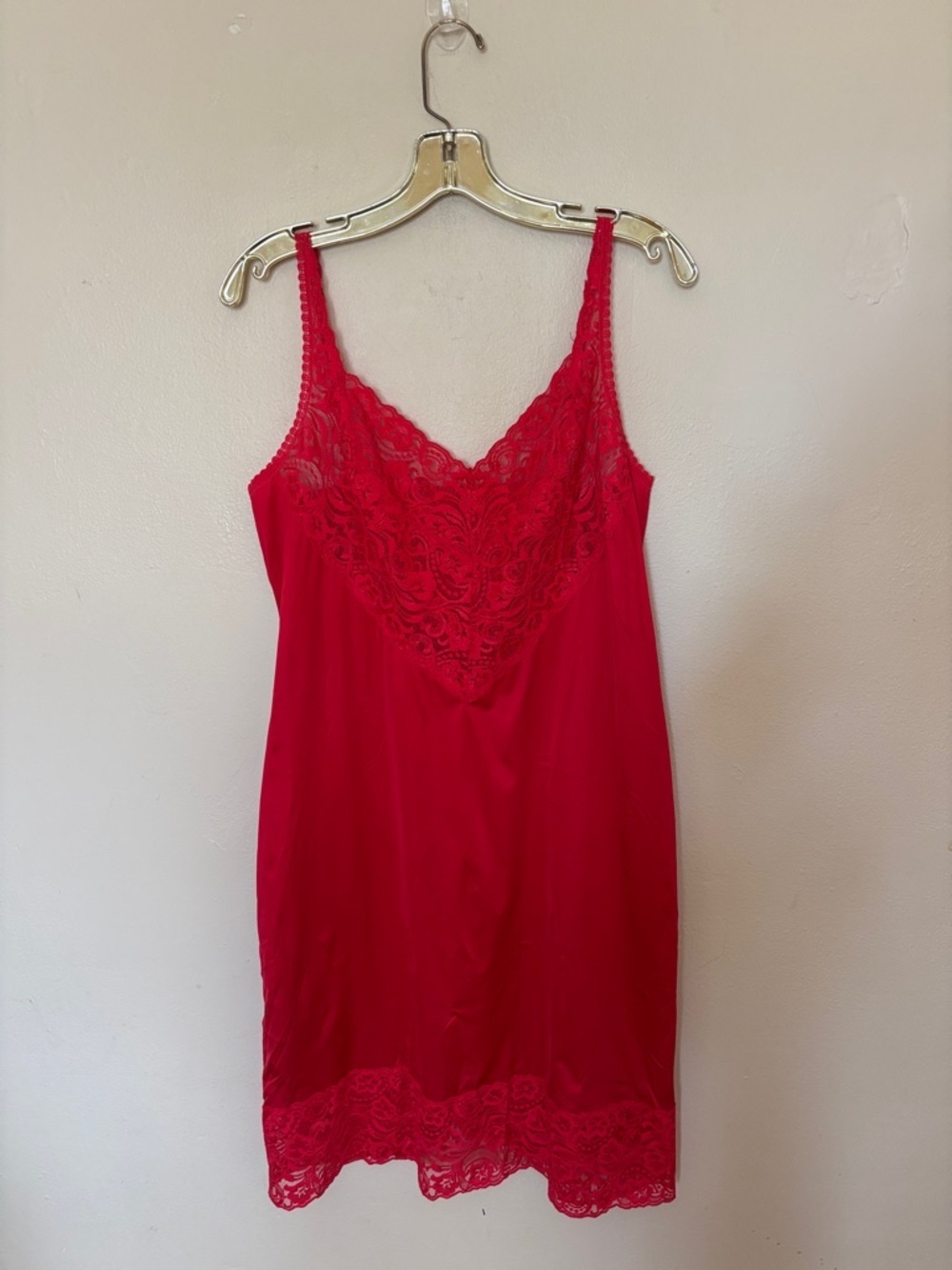 Vanity Fair Red Lace-Trim Slip